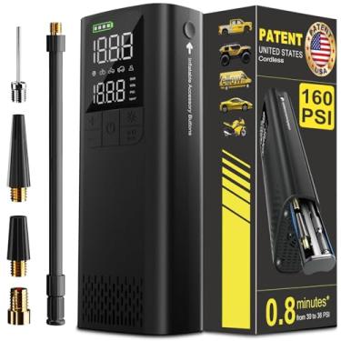 Imagem de BBD Compressor de ar portátil para inflador de pneu de carro, bomba de ar elétrica digital de 160 PSI com medidor de pressão, cabo de carregamento tipo C, luz LED de emergência para carro, bicicleta