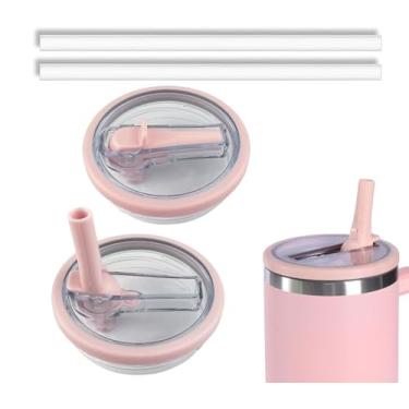 Imagem de Pacote com 2 tampas de copo de substituição de 1,134 g compatível com Stanley Quencher, tampas de copo resistentes a respingos à prova de vazamento, capa reutilizável para copo Stanley (rosa)