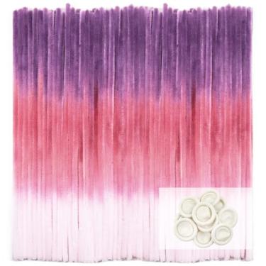 Imagem de TOAOB 100 peças de limpadores de cachimbo degradê rosa roxo hastes de chenille para artesanato 30,5 cm de varas difusas suprimentos de artesanato para projetos de artesanato DIY decorações de casa
