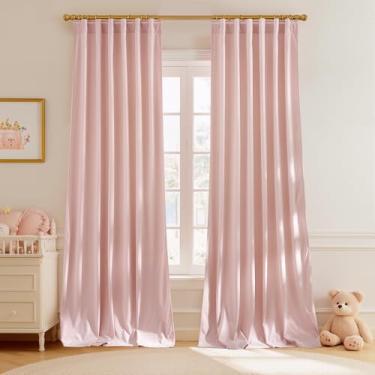 Imagem de StangH Cortinas de veludo rosa empoeirado – Cortinas de janela com isolamento térmico de escurecimento de ambiente luxuoso para quarto, sala de estar e home theater, bolso para varão e estilo de aba