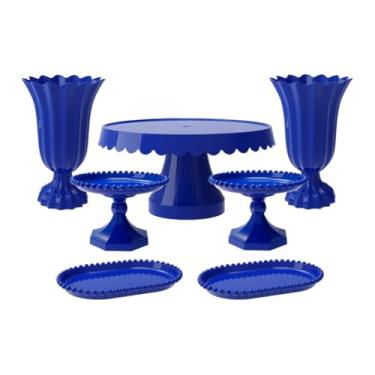 Imagem de Kit Boleira E Bandejas PéRola - Inclui Boleira , Vasos Popi,Mini Boleiras E Bandejas PéRola Para DecoraçãO De Festa(TQ - AZUL TURQUESA)