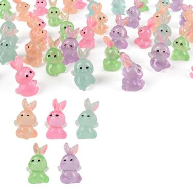 Imagem de HUIANER Miniatura de coelho, 40 peças, mini figuras de coelho que brilham no escuro, fadas, jardim, coelho, resina, animal, estatueta de musgo, decoração de paisagem, faça você mesmo, artesanato