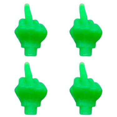 Imagem de 4 peças de tampas de haste de válvula de pneu de brincadeira, tampa de haste de válvula de dedo médio divertida universal que brilha no escuro tampas de válvula de pneu para carros, caminhões