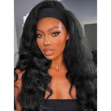 Imagem de Peruca com faixa de cabeça FANCEE Yaki Wavy Kinky Straight Black 14"