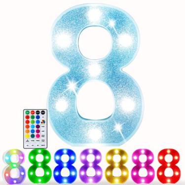 Imagem de Luz LED Pooqla Marquee Number 8 com controle remoto alimentado por bat