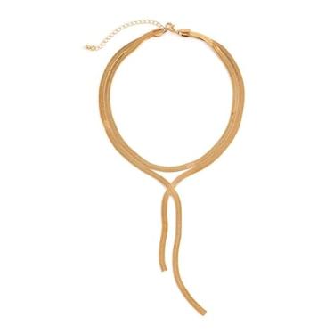 Imagem de Colar Gravatinha Dourado Aço Inoxidável Banhado a Ouro 18K Gargantilha Festa -Colar Gravata Aço cirúrgico 18K Duo Duplo Y Pontas Soltas Moderno Elegante-Casamento Presente Feminino Minimalista Alongada Fecho Versátil