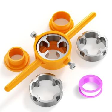 Imagem de BOGERDACK Ferramenta de fabricação de fios de PVC, kit de ferramentas, molde redondo de tubo de plástico, com 3 matrizes 1/5.1 cm, 3/10.2 cm, 2.5 cm, encanamento rosqueador de tubos, para rosqueamento