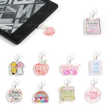 Imagem de YOPPIX 9 peças de pingentes para e-reader, sobre tema de professor, pingente de plugue de poeira compatível com porta de carregamento tipo C, presente para amantes de livros, homens, mulheres