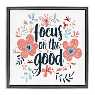 Imagem de Stupell Industries Foco na boa arte de parede em tela flutuante preta inspiradora, design por Lettered and Lined, 25 x 25