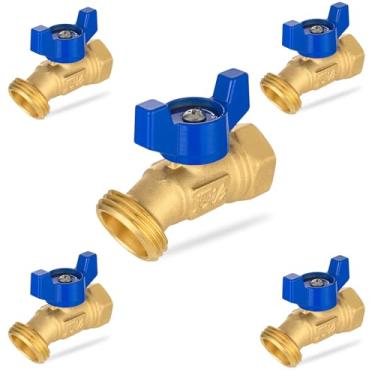 Imagem de HeSun 5 unidades de torneira/válvula de mangueira para ambientes externos, torneira de jardim de 1/4 voltas, entrada NPT fêmea de 1/2" x saída de rosca de mangueira macho de 3/4" (GHT)