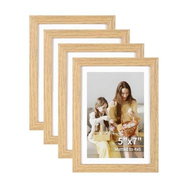 Imagem de Conjunto de 4 porta-retratos 12 x 17 cm, monitores 10 x 15 cm com tapete ou 12 x 18 cm sem tapete, molduras para pendurar na parede ou mesa, inclui acrílico HD, grão de madeira clara