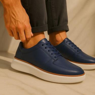 Imagem de Sapato Casual Masculino Sola Alta Bertelli Tenis Estiloso, Azul, 39