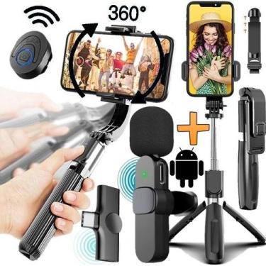 Imagem de Estabilizador Mão Gimbal Tripé Foto Selfie Câmera Celular + Microfone 
