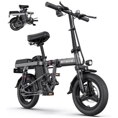 Imagem de Bicicleta Elétrica Dobrável ENGWE T14, 350W, 60km de Autonomia, Pneus Antifuro 14", Suspensão Completa, 3 Modos de Pilotagem – Preta