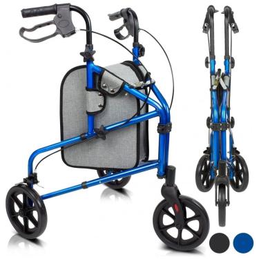 Imagem de Andador Adulto Idoso 3 Rodas Vive Mobility com Bolsa, Suporta até 113 Quilos, Azul