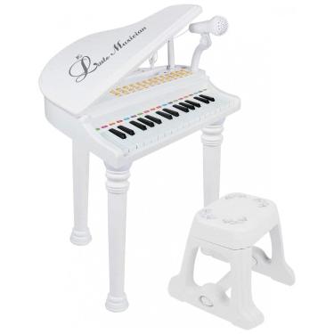 Imagem de Piano Teclado Infantil com 31 Teclas, Microfone e Banco, para Crianlas de 2 Anos, LoveMini, Branco