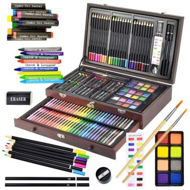 Imagem de Kit de Pintura Profissional com Maleta de Madeira, 145 Peças, SUNNYGLADE WAS 1, Marrom