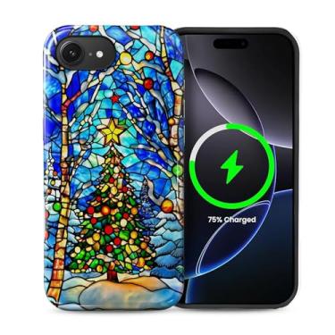 Imagem de Toulas Capa para iPhone 16E, [compatível com MagSafe], capa rígida de camada dupla híbrida resistente a arranhões, vitral falso de árvore de Natal
