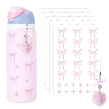 Imagem de Ceoyiler Adesivos de laços para acessórios Owala, laço rosa e design de estrelas, adesivos à prova d'água, adequados para acessórios de garrafa de água Owala (rosa)