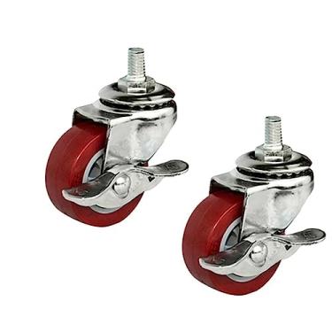Imagem de Rodízio/roda vermelha para móveis de 5 cm com freio, feito de PU, mudo, com êmbolo/haste de vedação, M10X15, ferragens para móveis, 2 peças