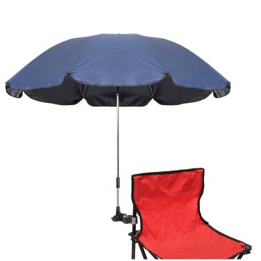 Imagem de Guarda-chuva para cadeira com grampo universal, 116,8 cm FPS 50+ clipe para pátio, cadeiras de praia, carrinhos de bebê, cadeiras de rodas, carrinhos de golfe (azul escuro)