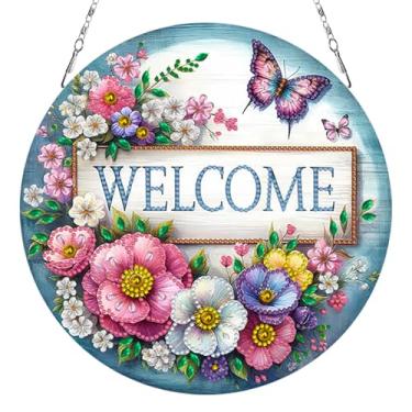 Imagem de C'eitura Kit de pingente de pendurar em formato redondo de borboleta de flores de boas-vindas DIY para decoração de casa, presente exclusivo para mulheres e adolescentes