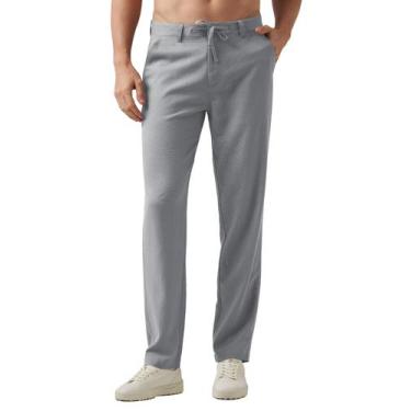 Imagem de Calças Willit Linen, vestido casual masculino, com cordão, cinza claro