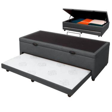 Imagem de Bicama Com Baú Solteiro Viena Nature Cinza 88x188