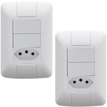 Imagem de 2 Conjunto 2 Interruptores Paralelo 6a + 1 Tomada 10a 250v - TRAMONTIN