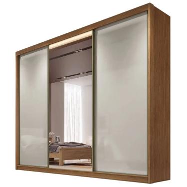 Imagem de Guarda Roupa Diamond Casal Com Espelho 3 Portas 8 Gavetas Novo Horizonte Cor Cumaru Fendy