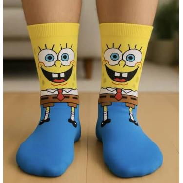 Imagem de Meia Bob Esponja Divertida Infantil Cano medio Algodao Premium - Sem M