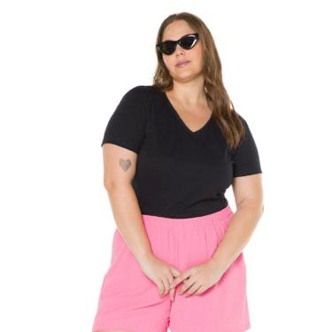 Imagem de Blusa Feminina Plus Size Básica Manga Curta Gola V-Feminino
