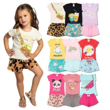 Imagem de Kit Sortido 4 Peças de Roupas Infantil Menina 2 Camisetas 2 Bermudas K