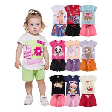 Imagem de Kit Sortido 4 Peças de Roupas bebê Menina 2 Camisetas 2 Bermudas Kit c