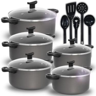 Imagem de Jogo de Panelas Caçarolas 10 Peças Antiaderente Teflon Panelas Grande (Grafite Black)