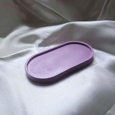 Imagem de Kit Bandeja Decorativa Oval Granilite Marmorizada Multiuso Porta Jóias Velas e Acessórios Bandeja Organizadora em Concreto Impermeável para Banheiro e Escritório (Lilás)