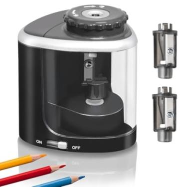 Imagem de Apontador de lápis elétrico alimentado por bateria com design ergonômico e trava de segurança – Apontador elétrico portátil para lápis de cor, HB, nº 2, compacto, leve com lâminas afiadas, pilhas não