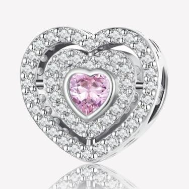 Imagem de 1 peça elegante diamante rosa vermelho prata berloque contas adequadas para mulheres, faça você mesmo e roupa diária combinando joias decoração para mulheres presente para mãe, 10*11*7.7mm, Prata, Sem