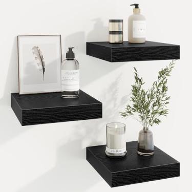Imagem de Prateleiras quadradas flutuantes para parede, 25 cm L x 25 cm P x 3 cm A, 3 pacotes de pequenas prateleiras de madeira projetadas montadas na parede com suportes invisíveis para sala de estar, quarto