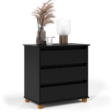 Imagem de Cômoda Preta Pequena Com 3 Gavetas E Pés De Madeira Preto - Repleta Co