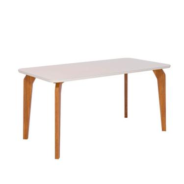 Imagem de Mesa de Jantar Retangular com Tampo de Vidro Papaia Off White e Madeira 160 cm