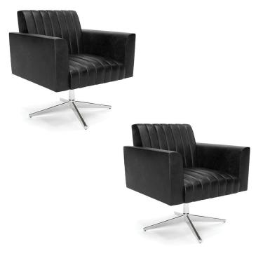 Imagem de Kit 2 Poltronas Giratória Viena Gomada Corano Base Cromada - D'rossi Cor Preto