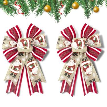Imagem de LANGFON Pacote com 2 laços de guirlanda de Natal, decoração de Natal, laço vermelho de Papai Noel, listras, buffalo, xadrez, laço para grinalda, enfeite de árvore de ano novo para decoração de festa