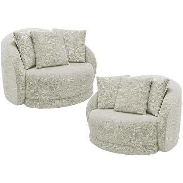 Imagem de Kit 02 Poltronas Decorativa Para Sala Estar Base Giratória Witta M03 Bouclê Bege Claro