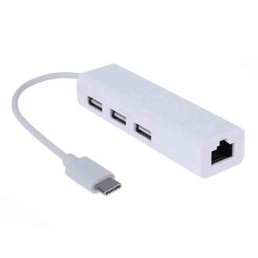 Imagem de Hub Adaptador Usb-c Com 3 Portas Usb, Rede - Branco