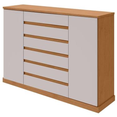 Imagem de Comoda Sapateira Vedra 7 Gavetas 2 Portas Amendoa Clean Off White.