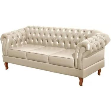 Imagem de Sofá Chesterfield 3 Lugares Dom Pedro Vintage Retrô Capitonê Couro Bege