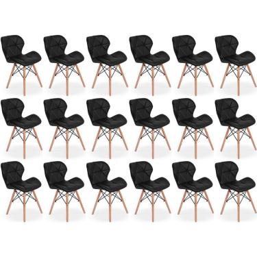 Imagem de Kit 18 Cadeiras De Jantar Charles Eames Slim Wood Estofada - Preto