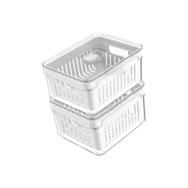 Imagem de Caixa De Armazenamento Para FrigoríFico Com Grelha De Drenagem – Para Lavar E Armazenar Legumes E Frutas(2 UN. Potes 2,2L Com Cesto)