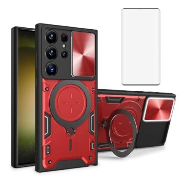 Imagem de Asuwish Capa de telefone para Samsung Galaxy S23 Ultra 5G Capa magnética para câmera deslizante com protetor de tela de vidro temperado e suporte de anel acessórios finos para celular S23Ultra 23S S